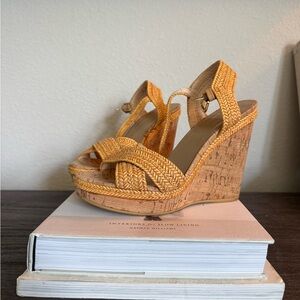 Stuart Weitzman Tan Braided Wedge Sandals